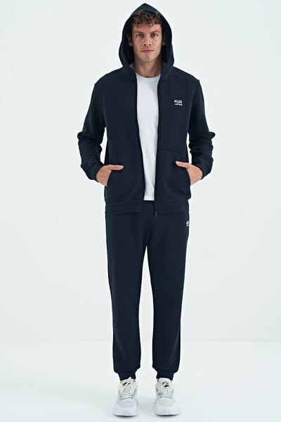 Tommylife Wholesale Kevin Comfort Fit Basic Men's Tracksuit Set 85191 Navy Blue - Thumbnail