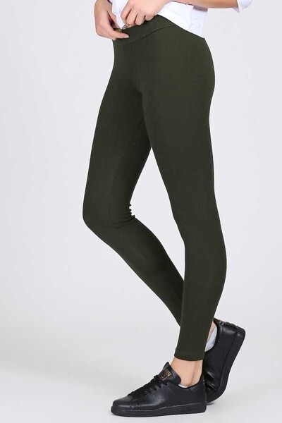 Tommylife Wholesale Khaki High Waist Body-Hugging Slim Fit Skinny Leg Women's Leggings - 94011 - Thumbnail