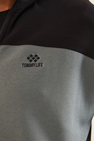 Tommylife Wholesale Khaki Zippered Men's Sweatshirt - 88314 - Thumbnail