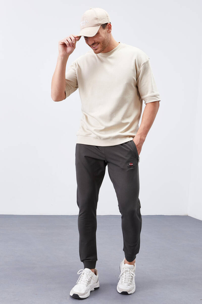 TOMMYLIFE - Tommylife Wholesale Khaki Zippered Pocket Slim Fit Jogger Men's Sweatpants - 84343