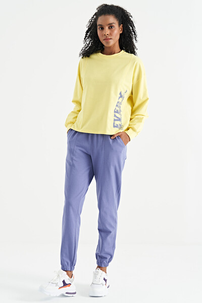 Tommylife Wholesale Lemon Balloon Sleeve Crop Basic Women's Sweatshirt - 02118 - Thumbnail
