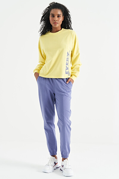 Tommylife Wholesale Lemon Balloon Sleeve Crop Basic Women's Sweatshirt - 02118 - Thumbnail