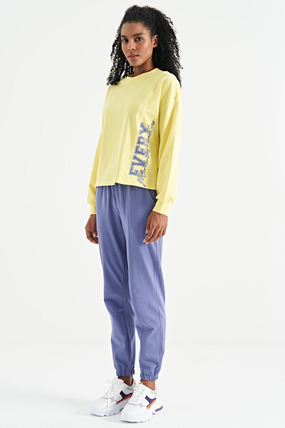 Tommylife Wholesale Lemon Balloon Sleeve Crop Basic Women's Sweatshirt - 02118 - Thumbnail