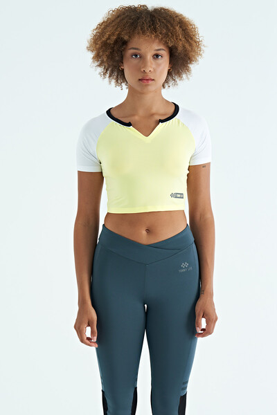 Tommylife Wholesale Lemon Crew Neck Slim Fit Women's Crop T-Shirt - 97270 - Thumbnail