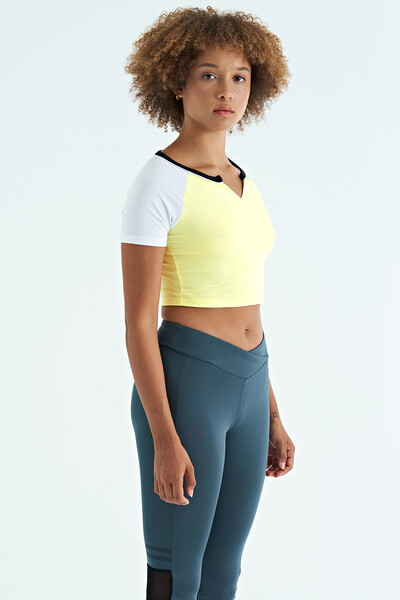 Tommylife Wholesale Lemon Crew Neck Slim Fit Women's Crop T-Shirt - 97270 - Thumbnail