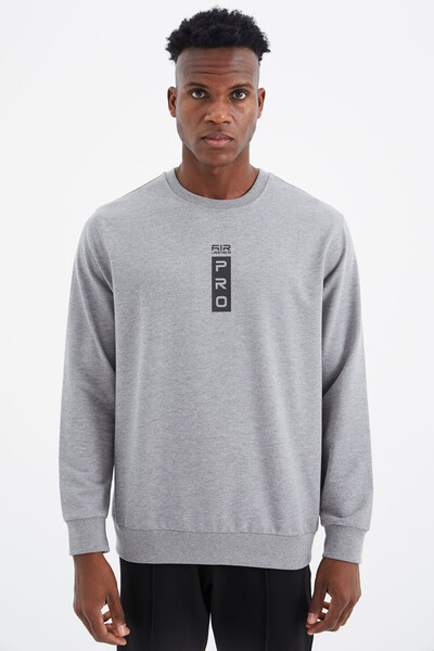 Tommylife Wholesale Leroy Crew Neck Standard Fit Men's Sweatshirt 88306 Gray Melange - Thumbnail