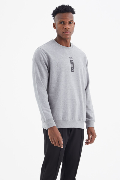 Tommylife Wholesale Leroy Crew Neck Standard Fit Men's Sweatshirt 88306 Gray Melange - Thumbnail