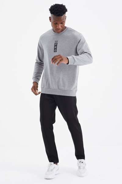 Tommylife Wholesale Leroy Crew Neck Standard Fit Men's Sweatshirt 88306 Gray Melange - Thumbnail