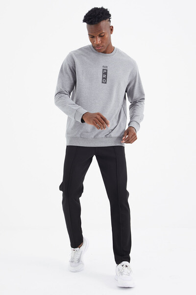 Tommylife Wholesale Leroy Crew Neck Standard Fit Men's Sweatshirt 88306 Gray Melange - Thumbnail