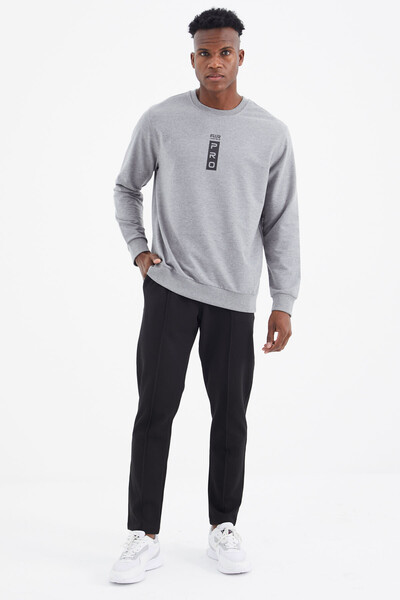 Tommylife Wholesale Leroy Crew Neck Standard Fit Men's Sweatshirt 88306 Gray Melange - Thumbnail