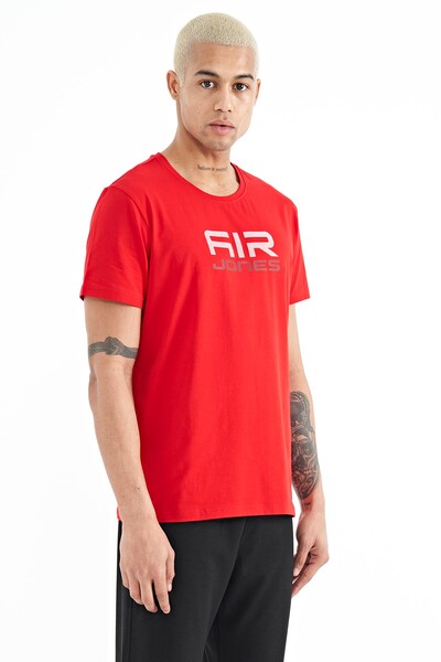 Tommylife Wholesale Liam Crew Neck Standard Fit Printed Men's T-Shirt 88207 Red - Thumbnail