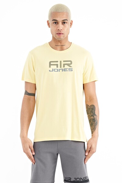 Tommylife Wholesale Liam Crew Neck Standard Fit Printed Men's T-Shirt 88207 Yellow - Thumbnail