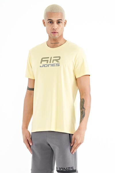 Tommylife Wholesale Liam Crew Neck Standard Fit Printed Men's T-Shirt 88207 Yellow - Thumbnail