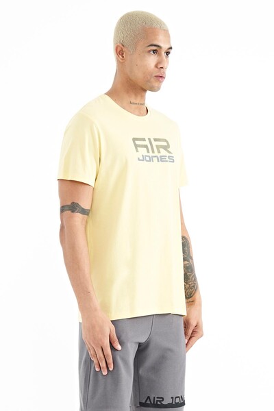 Tommylife Wholesale Liam Crew Neck Standard Fit Printed Men's T-Shirt 88207 Yellow - Thumbnail