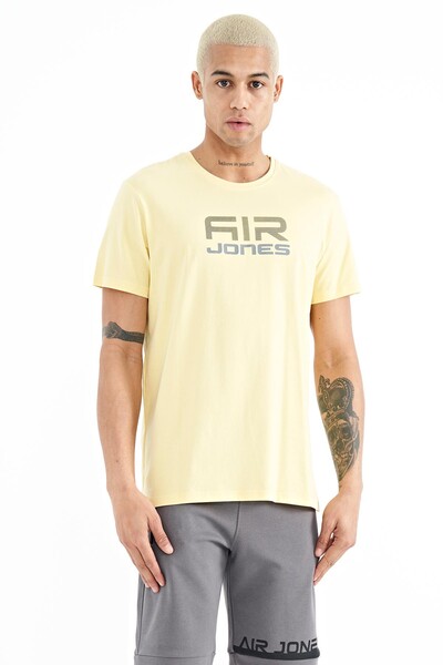 Tommylife Wholesale Liam Crew Neck Standard Fit Printed Men's T-Shirt 88207 Yellow - Thumbnail