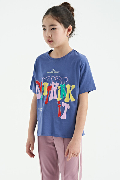 Tommylife Wholesale Light Amethyst Round Neck Oversize Short Sleevelu Girls T-Shirt - 75112 - Thumbnail