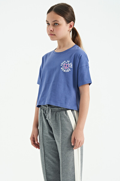 Tommylife Wholesale Light Amethyst Round Neck Oversize Short Sleevelu Girls T-Shirt - 75126 - Thumbnail