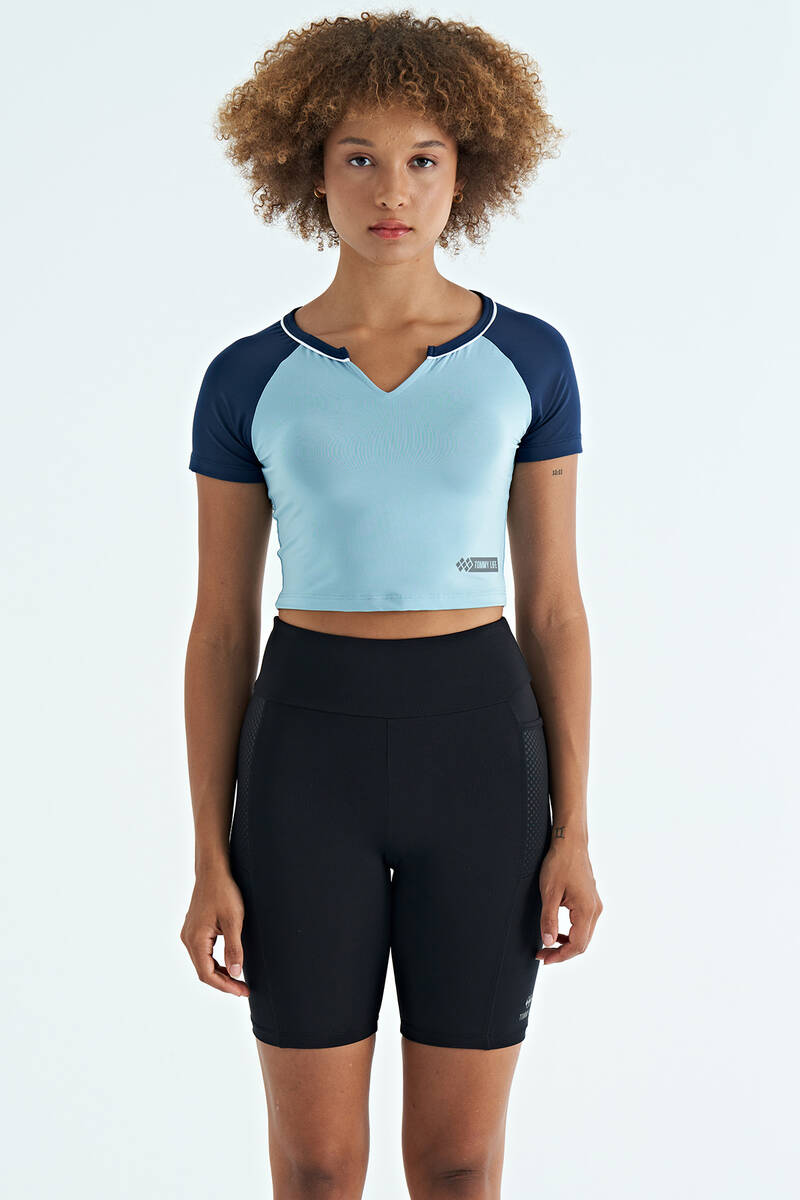 TOMMYLIFE - Tommylife Wholesale Light Blue Crew Neck Slim Fit Women's Crop T-Shirt - 97270