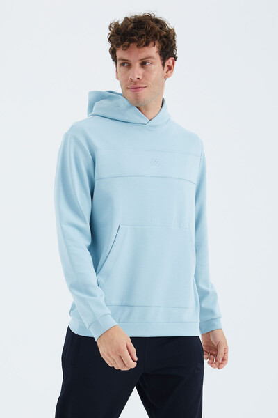 Tommylife Wholesale Light Blue Hooded Relaxed Fit Men's Sweatshirt - 88277 - Thumbnail