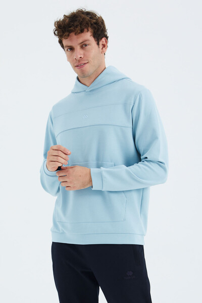 Tommylife Wholesale Light Blue Hooded Relaxed Fit Men's Sweatshirt - 88277 - Thumbnail