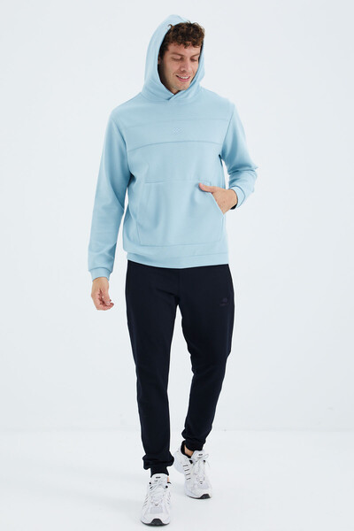 Tommylife Wholesale Light Blue Hooded Relaxed Fit Men's Sweatshirt - 88277 - Thumbnail