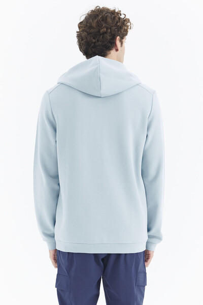 Tommylife Wholesale Light Blue Hooded Zippered Relaxed Fit Men's Sweatshirt - 88275 - Thumbnail