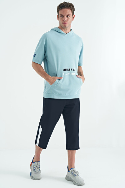 Tommylife Wholesale Light Blue Kangaroo Pocket Hooded Men's T-Shirt - 88195 - Thumbnail