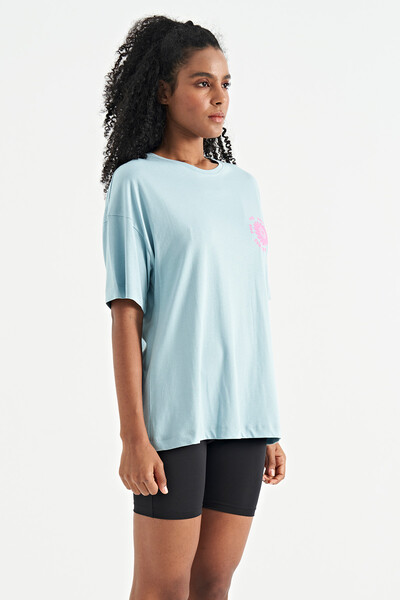 Tommylife Wholesale Light Blue O-Neck Oversize Women's T-shirt - 02232 - Thumbnail