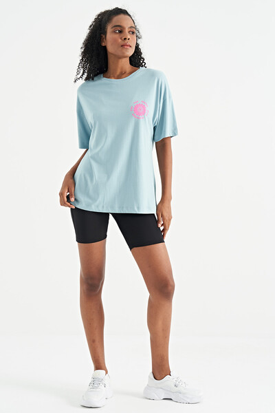 Tommylife Wholesale Light Blue O-Neck Oversize Women's T-shirt - 02232 - Thumbnail