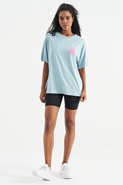 Tommylife Wholesale Light Blue O-Neck Oversize Women's T-shirt - 02232 - Thumbnail