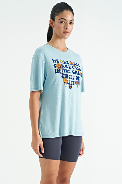 Tommylife Wholesale Light Blue O-Neck Oversize Women's T-Shirt - 02305 - Thumbnail