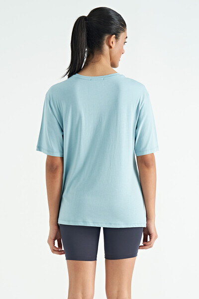 Tommylife Wholesale Light Blue O-Neck Oversize Women's T-Shirt - 02305 - Thumbnail