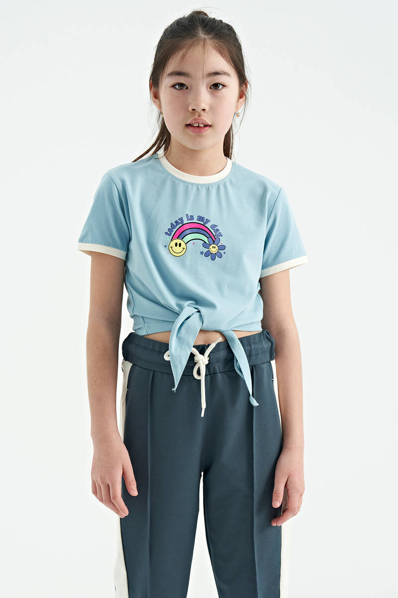 TOMMYLIFE - Tommylife Wholesale Light Blue Round Neck Girls T-Shirt - 75113