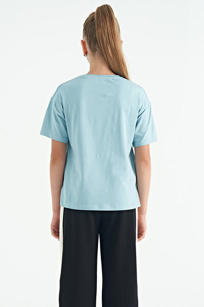 Tommylife Wholesale Light Blue Round Neck Oversize Short Sleeve Girls T-Shirt - 75116 - Thumbnail