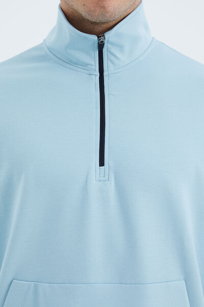 Tommylife Wholesale Light Blue Stand Collar Half Zip Men's Sweatshirt - 88278 - Thumbnail