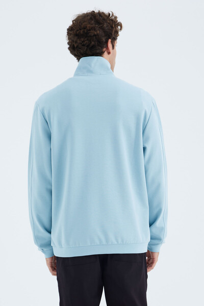 Tommylife Wholesale Light Blue Stand Collar Half Zip Men's Sweatshirt - 88278 - Thumbnail