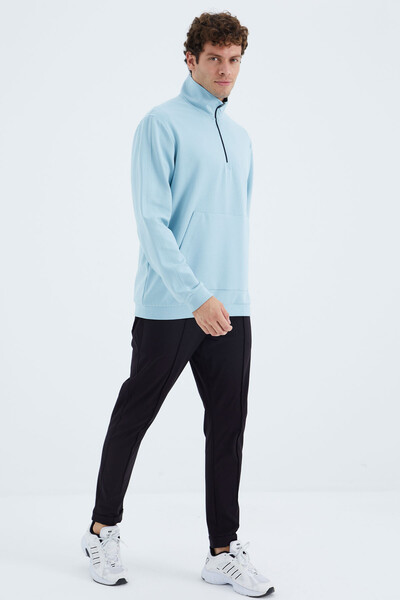 Tommylife Wholesale Light Blue Stand Collar Half Zip Men's Sweatshirt - 88278 - Thumbnail