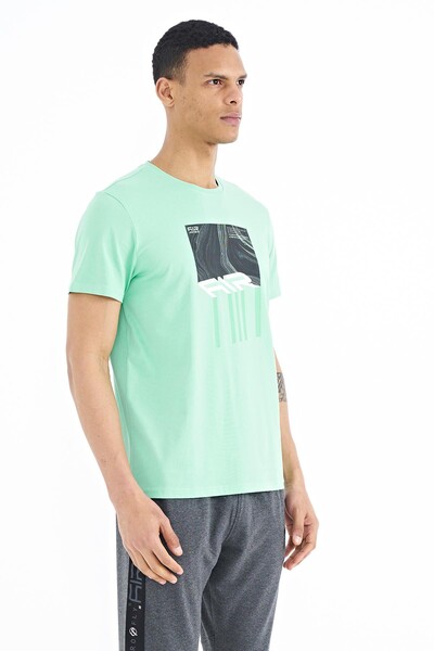 Tommylife Wholesale Louis Crew Neck Standard Fit Printed Men's T-Shirt 88202 Aqua Green - Thumbnail