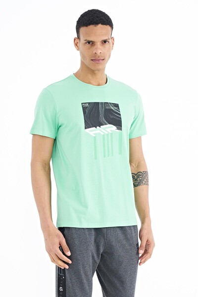 Tommylife Wholesale Louis Crew Neck Standard Fit Printed Men's T-Shirt 88202 Aqua Green - Thumbnail