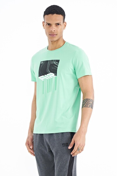 Tommylife Wholesale Louis Crew Neck Standard Fit Printed Men's T-Shirt 88202 Aqua Green - Thumbnail