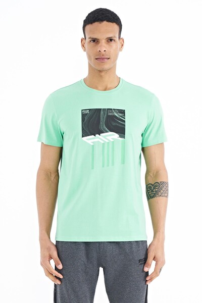 Tommylife Wholesale Louis Crew Neck Standard Fit Printed Men's T-Shirt 88202 Aqua Green - Thumbnail