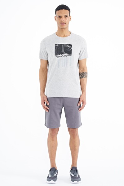 Tommylife Wholesale Louis Crew Neck Standard Fit Printed Men's T-Shirt 88202 Gray Melange - Thumbnail