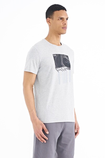 Tommylife Wholesale Louis Crew Neck Standard Fit Printed Men's T-Shirt 88202 Gray Melange - Thumbnail