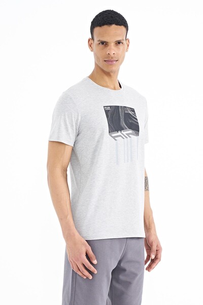 Tommylife Wholesale Louis Crew Neck Standard Fit Printed Men's T-Shirt 88202 Gray Melange - Thumbnail