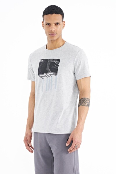 Tommylife Wholesale Louis Crew Neck Standard Fit Printed Men's T-Shirt 88202 Gray Melange - Thumbnail