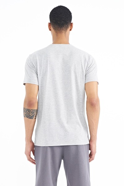 Tommylife Wholesale Louis Crew Neck Standard Fit Printed Men's T-Shirt 88202 Gray Melange - Thumbnail