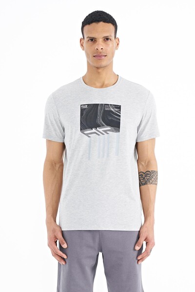 Tommylife Wholesale Louis Crew Neck Standard Fit Printed Men's T-Shirt 88202 Gray Melange - Thumbnail