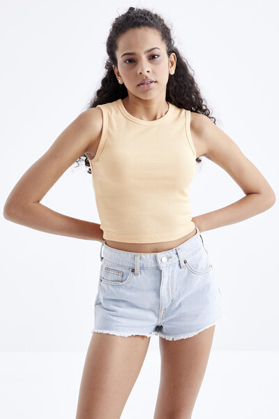 Tommylife Wholesale Melon Basic Crew Neck Women's Crop Top Tank - 97204 - Thumbnail