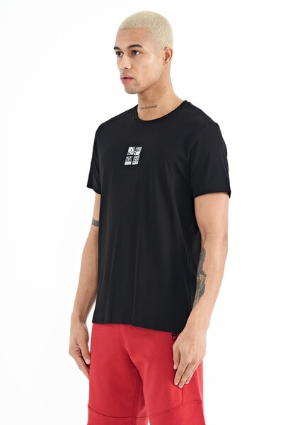 Tommylife Wholesale Miles Crew Neck Standard Fit Printed Men's T-Shirt 88222 Black - Thumbnail