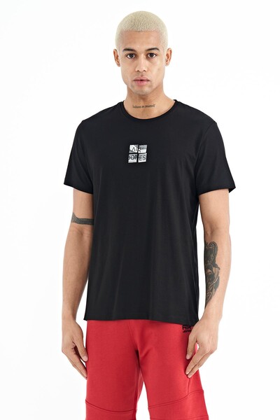 Tommylife Wholesale Miles Crew Neck Standard Fit Printed Men's T-Shirt 88222 Black - Thumbnail